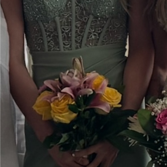 B Darlin Light Green and White Prom Dresses - Picture 4 of 5